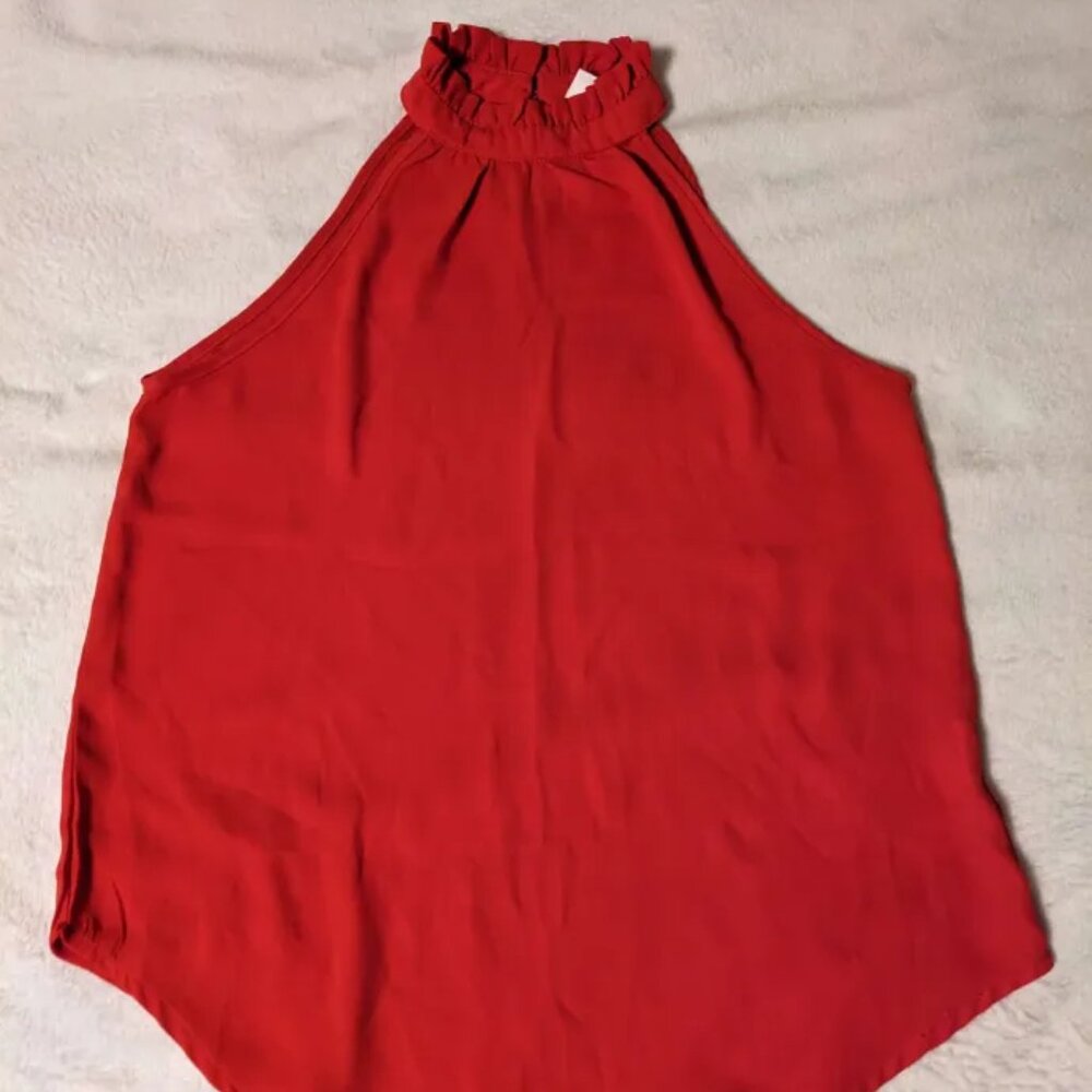 Red Halter Top W/ Frilled Collar